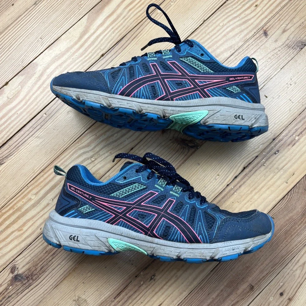 ASICS Gel-Venture 7 Womens Trail Running Shoes Navy Pink hiking casual Size 7